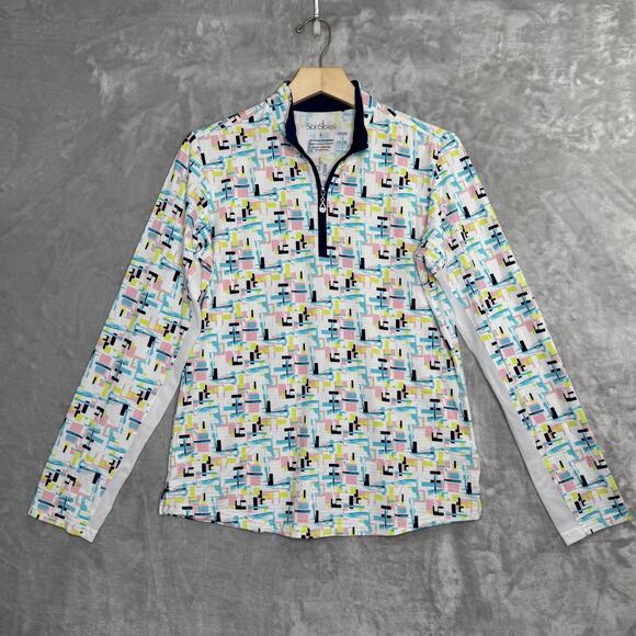 SanSoleil Pullover Womens Large UV 50+ Cooling Long Sleeve Zip Geometric Golf - Picture 1 of 11
